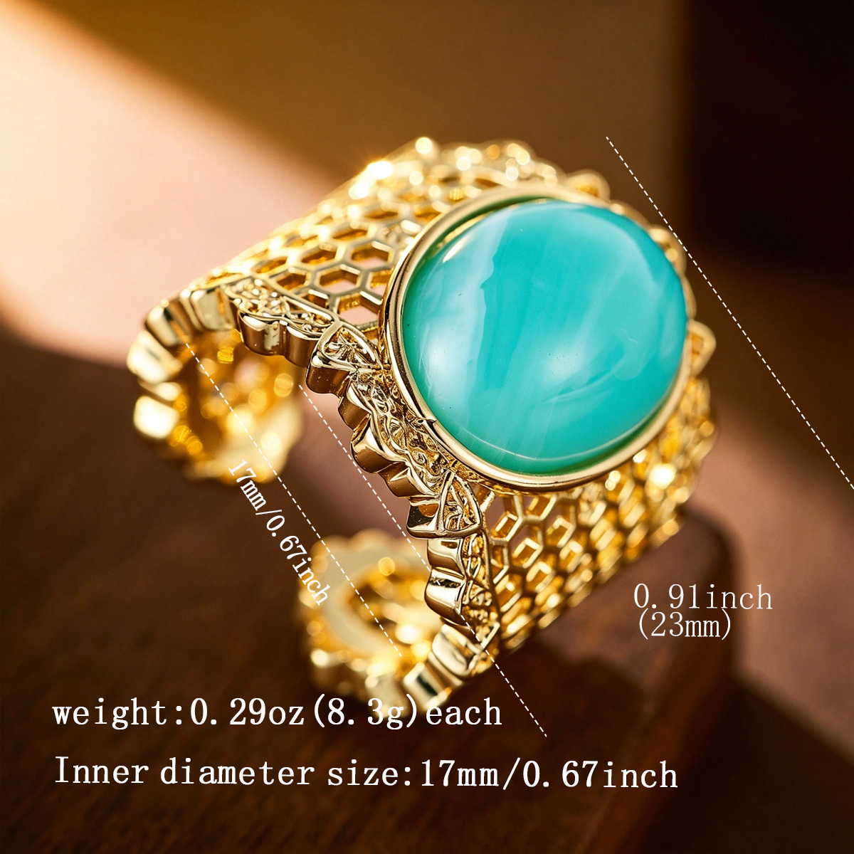 Retro Court Style Hollow Out Synthetic Turquoise Ring, Elegant Accessory